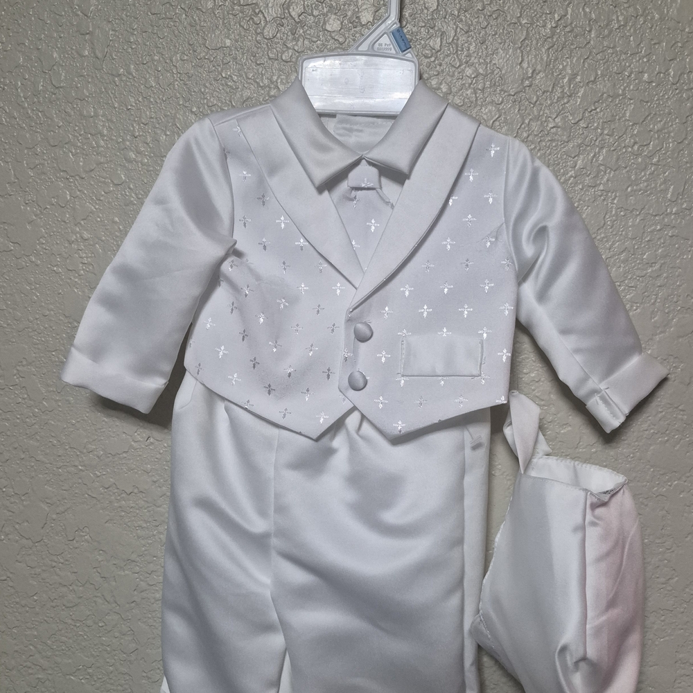 Elegant White Baby Suit with Vest and Hat